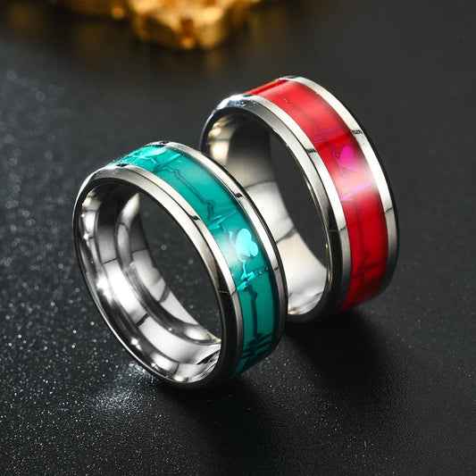 Love Heart Luminous Stainless Steel Rings For Couples Free Shipping Glow In Dark Fluorescent Finger Rings Jewelry Gift Anillo